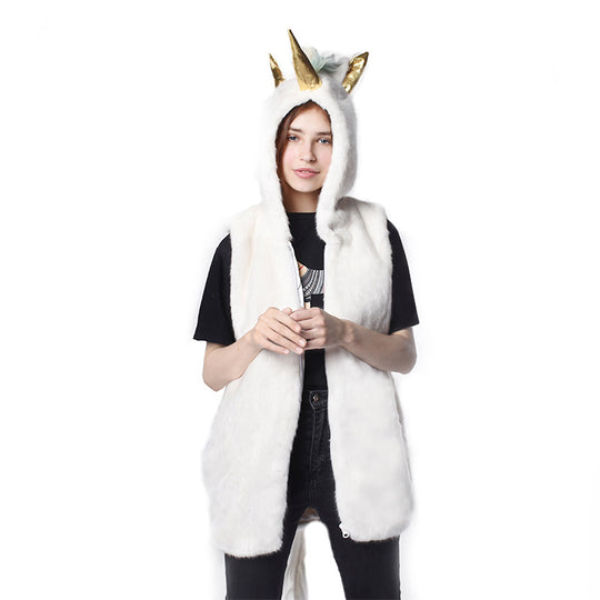 Damen Kuschelige Einhorn-Weste mit Kapuze R&B