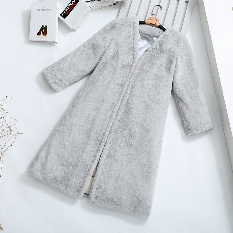 Damen Flauschiger Longjacke aus Kunstfell mit praktischen Taschen R&B