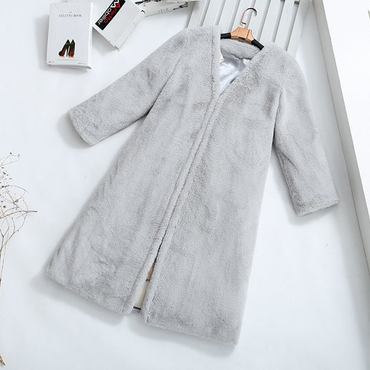 Damen Flauschiger Longjacke aus Kunstfell mit praktischen Taschen R&B