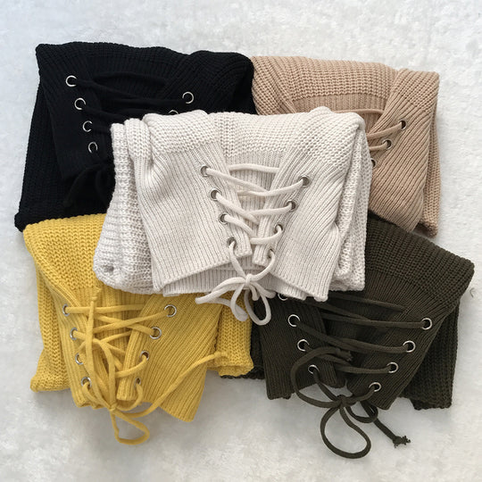 Damen lässiger Strickpullover mit extravaganten Schnürdetails R&B