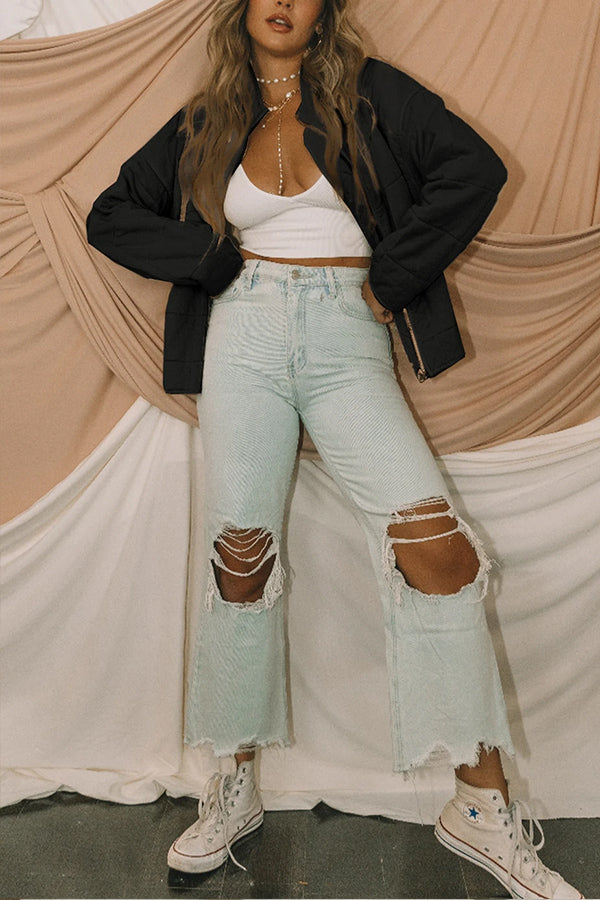 R&B | Aufgesetzte Tasche Steppjacke Crop
