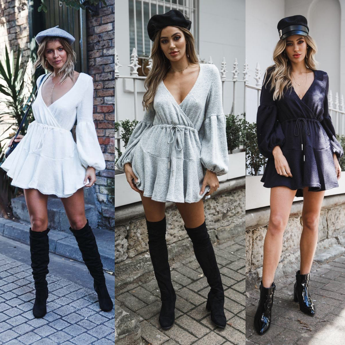 Damen Wickelkleid mit voluminösen Ärmeln und eleganter Taillierung R&B