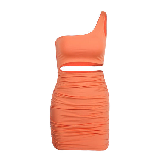 Damen figurbetontes Minikleid mit Cut-Out und asymmetrischem Ausschnitt R&B