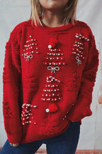 R&B | Handgemachter Perlen-Weihnachtsthema-Pullover dreidimensionaler dekorativer Pullover