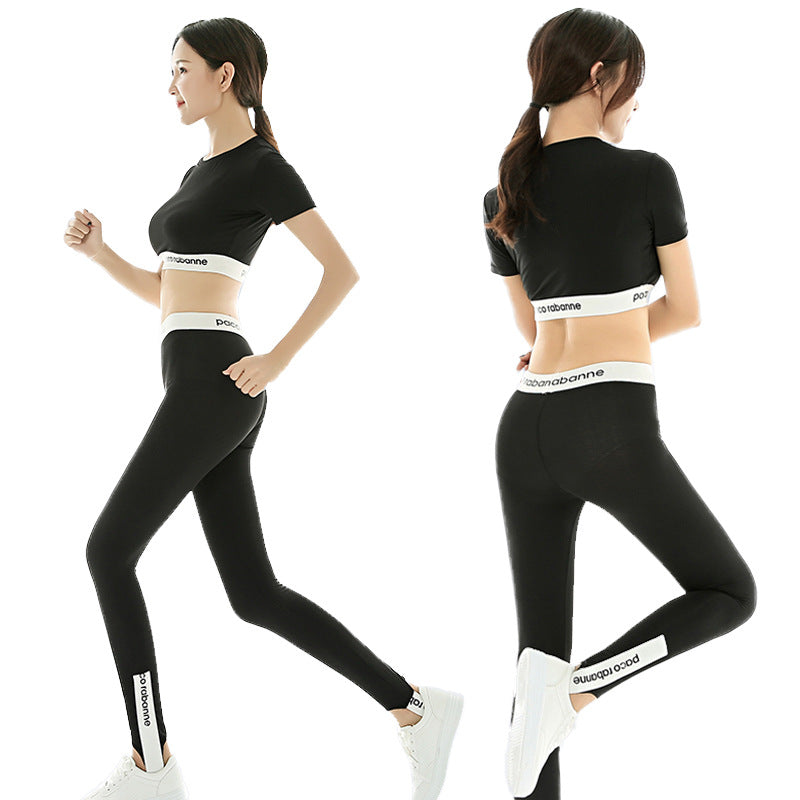 Damen Sportliches Kurzarm-Top und Leggings Set R&B