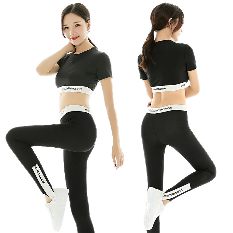 Damen Sportliches Kurzarm-Top und Leggings Set R&B
