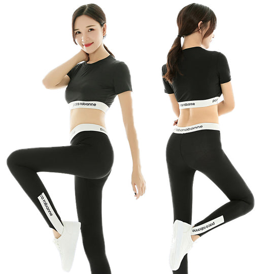 Damen Sportliches Kurzarm-Top und Leggings Set R&B