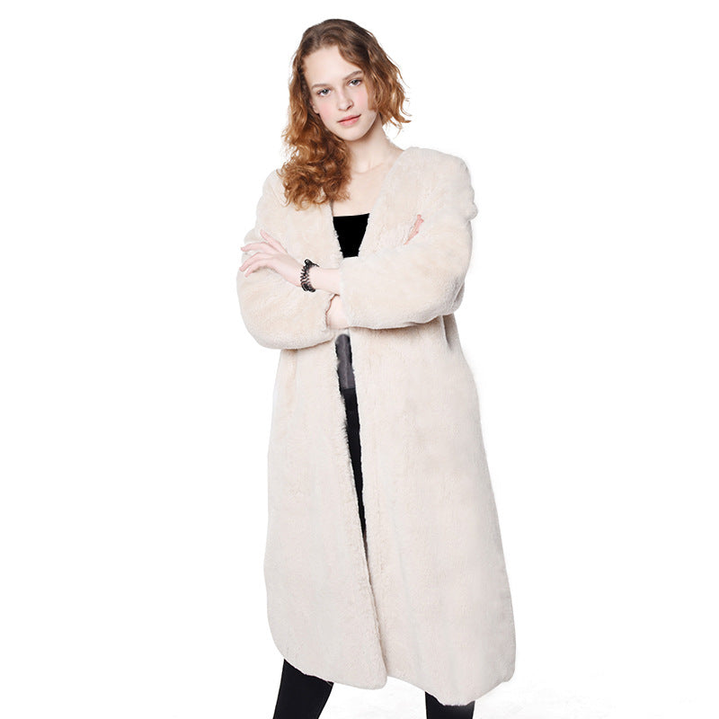 Damen Flauschiger Longjacke aus Kunstfell mit praktischen Taschen R&B