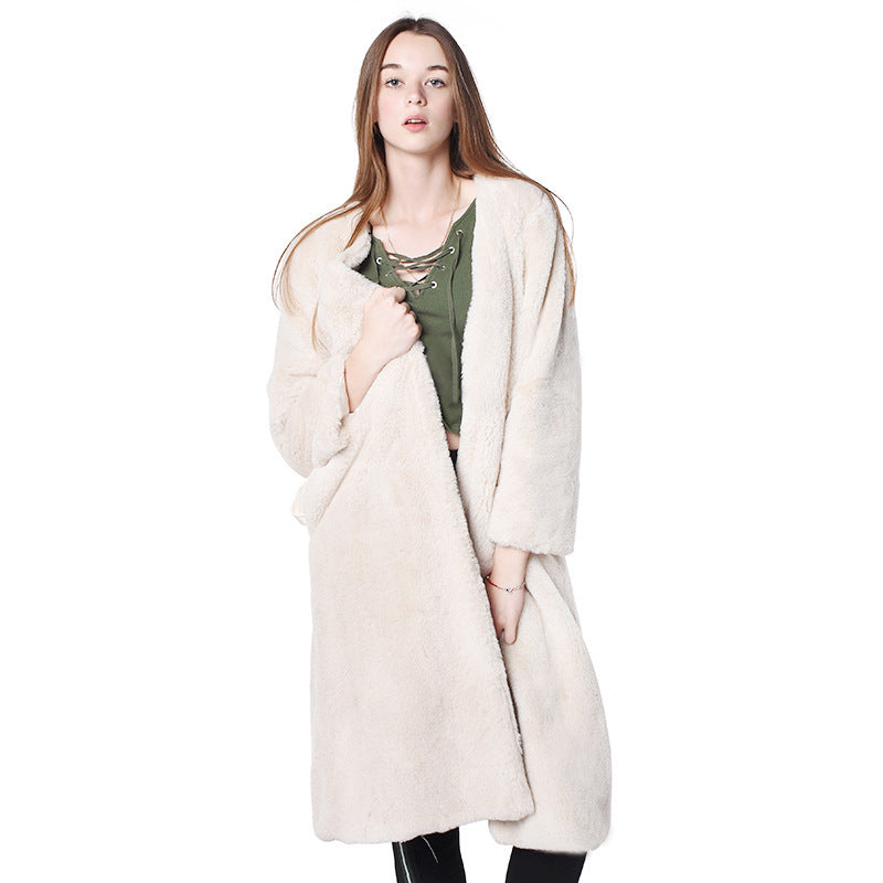 Damen Flauschiger Longjacke aus Kunstfell mit praktischen Taschen R&B