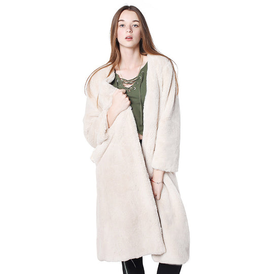 Damen Flauschiger Longjacke aus Kunstfell mit praktischen Taschen R&B