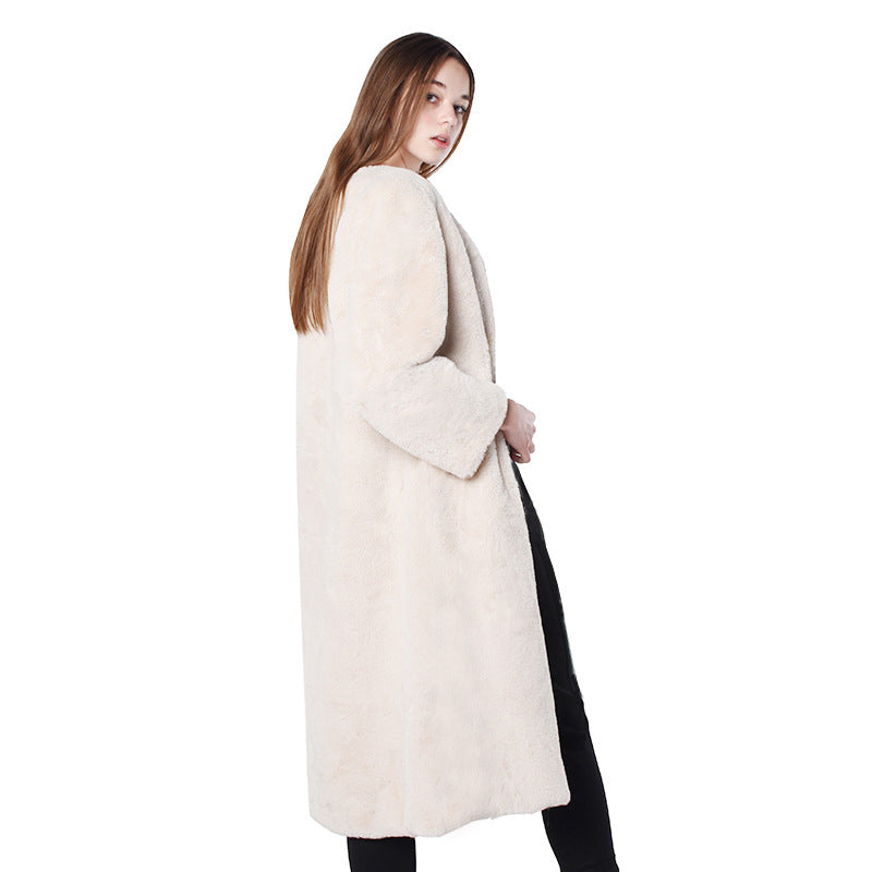 Damen Flauschiger Longjacke aus Kunstfell mit praktischen Taschen R&B