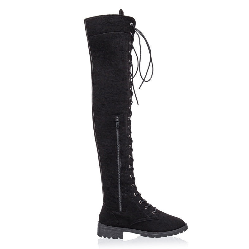 Damen Overkneestiefel aus weichem Wildleder mit dekorativem Schnür-Design R&B