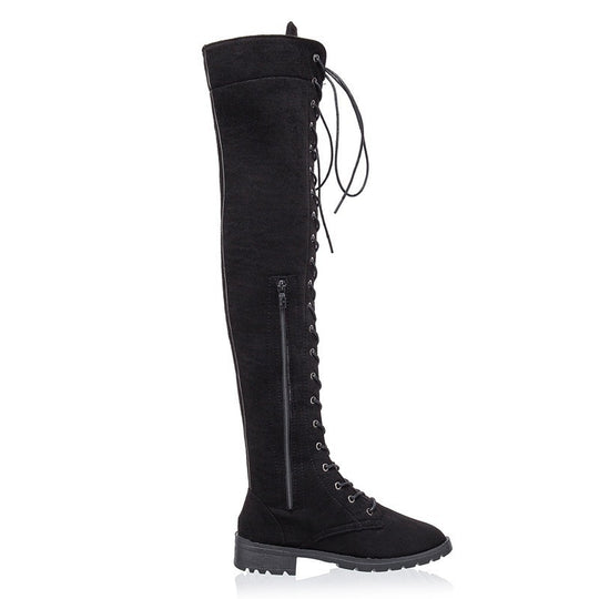 Damen Overkneestiefel aus weichem Wildleder mit dekorativem Schnür-Design R&B