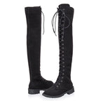 Damen Overkneestiefel aus weichem Wildleder mit dekorativem Schnür-Design R&B