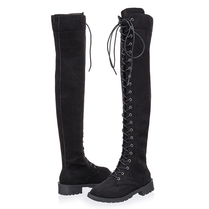 Damen Overkneestiefel aus weichem Wildleder mit dekorativem Schnür-Design R&B
