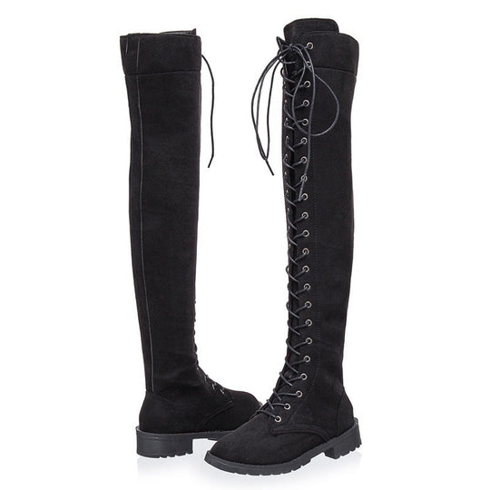 Damen Overkneestiefel aus weichem Wildleder mit dekorativem Schnür-Design R&B