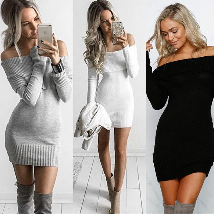 Damen Strickkleid mit Off-Shoulder-Ausschnitt und weitem Schnitt