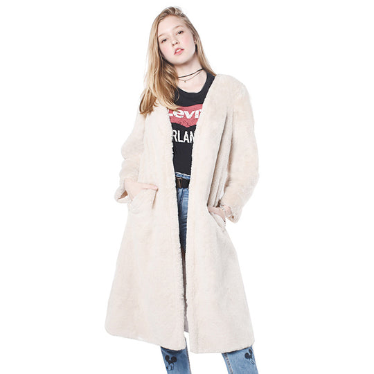 Damen Flauschiger Longjacke aus Kunstfell mit praktischen Taschen R&B