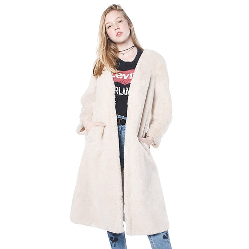 Damen Flauschiger Longjacke aus Kunstfell mit praktischen Taschen R&B