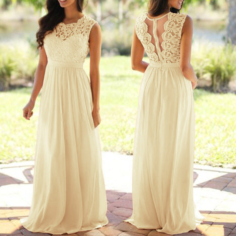 Damen Maxikleid mit elegantem Spitzenoberteil und tiefem Rücken R&B
