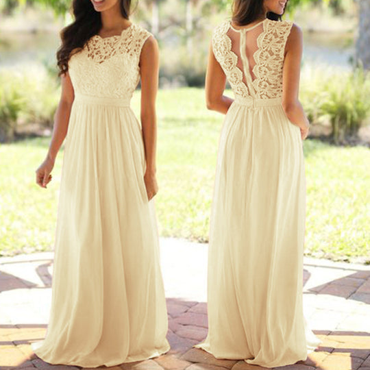 Damen Maxikleid mit elegantem Spitzenoberteil und tiefem Rücken R&B