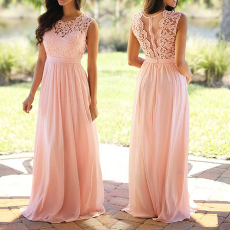 Damen Maxikleid mit elegantem Spitzenoberteil und tiefem Rücken R&B