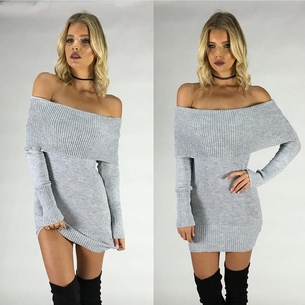 Damen Strickkleid mit Off-Shoulder-Ausschnitt und weitem Schnitt