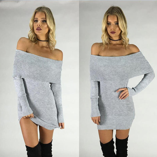Damen Strickkleid mit Off-Shoulder-Ausschnitt und weitem Schnitt R&B