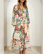 R&B | Elegantes Kleid mit Blumendruck und V-Ausschnitt