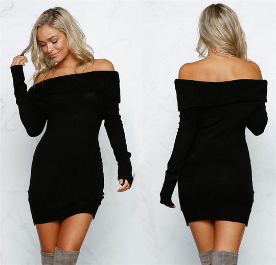 Damen Strickkleid mit Off-Shoulder-Ausschnitt und schmaler Silhouette R&B