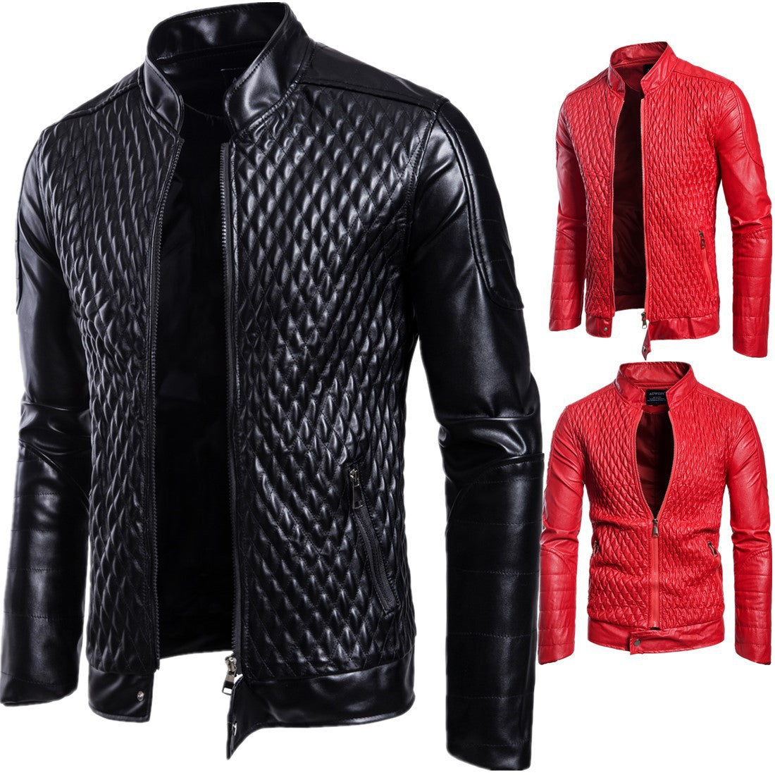 Herren modische Kunstlederjacke mit modernem Steppdesign