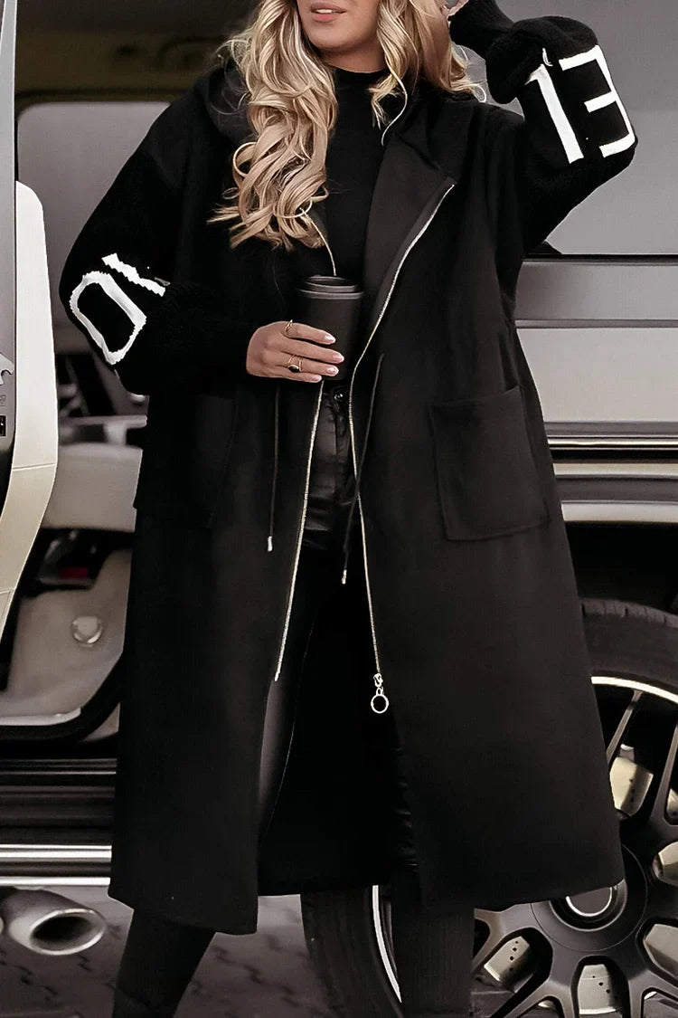 R&B | Damen Kapuzenjacke mit langen Strickärmeln und Patchwork-Design