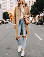 R&B | Damen Winter Wollmantel mit spitzem Revers