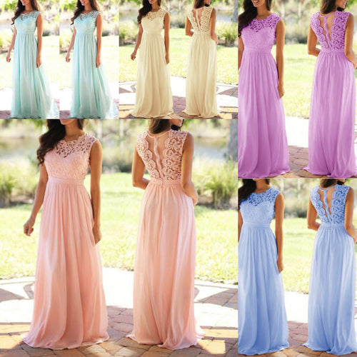 Damen Maxikleid mit elegantem Spitzenoberteil und tiefem Rücken R&B