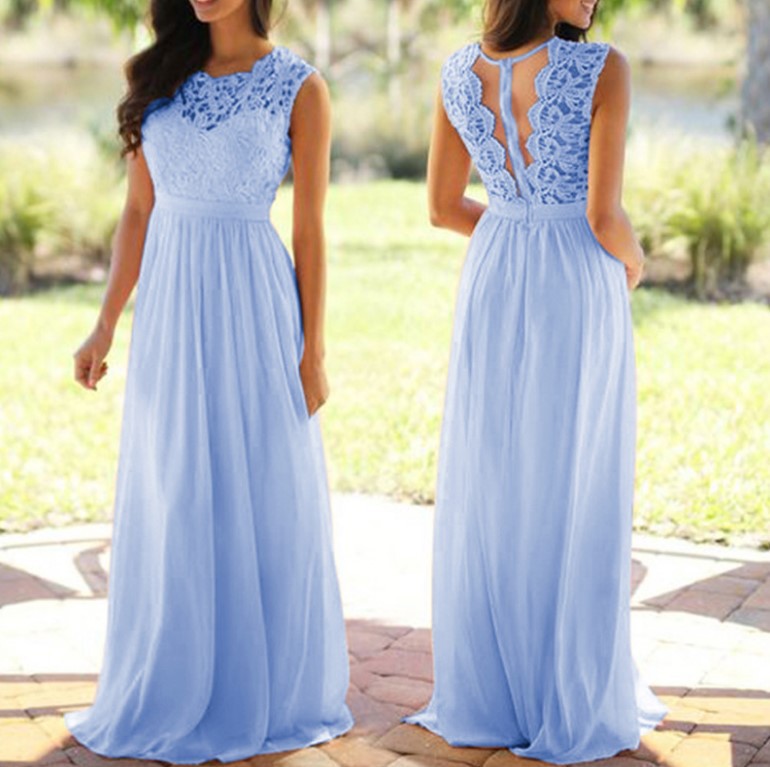Damen Maxikleid mit elegantem Spitzenoberteil und tiefem Rücken R&B