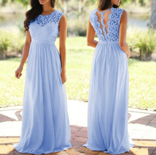 Damen Maxikleid mit elegantem Spitzenoberteil und tiefem Rücken R&B
