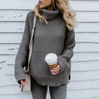 Damen Grobstrickpullover mit hohem Kragen und lässiger Passform