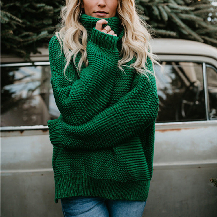 Damen Grobstrickpullover mit hohem Kragen und lässiger Passform