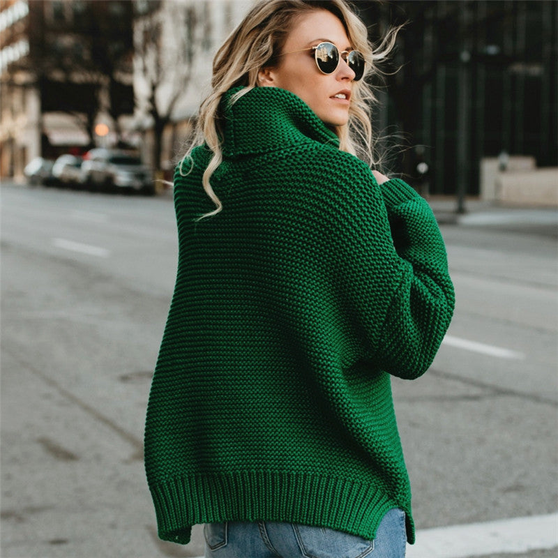 Damen Grobstrickpullover mit hohem Kragen und überschnittenen Schultern R&B
