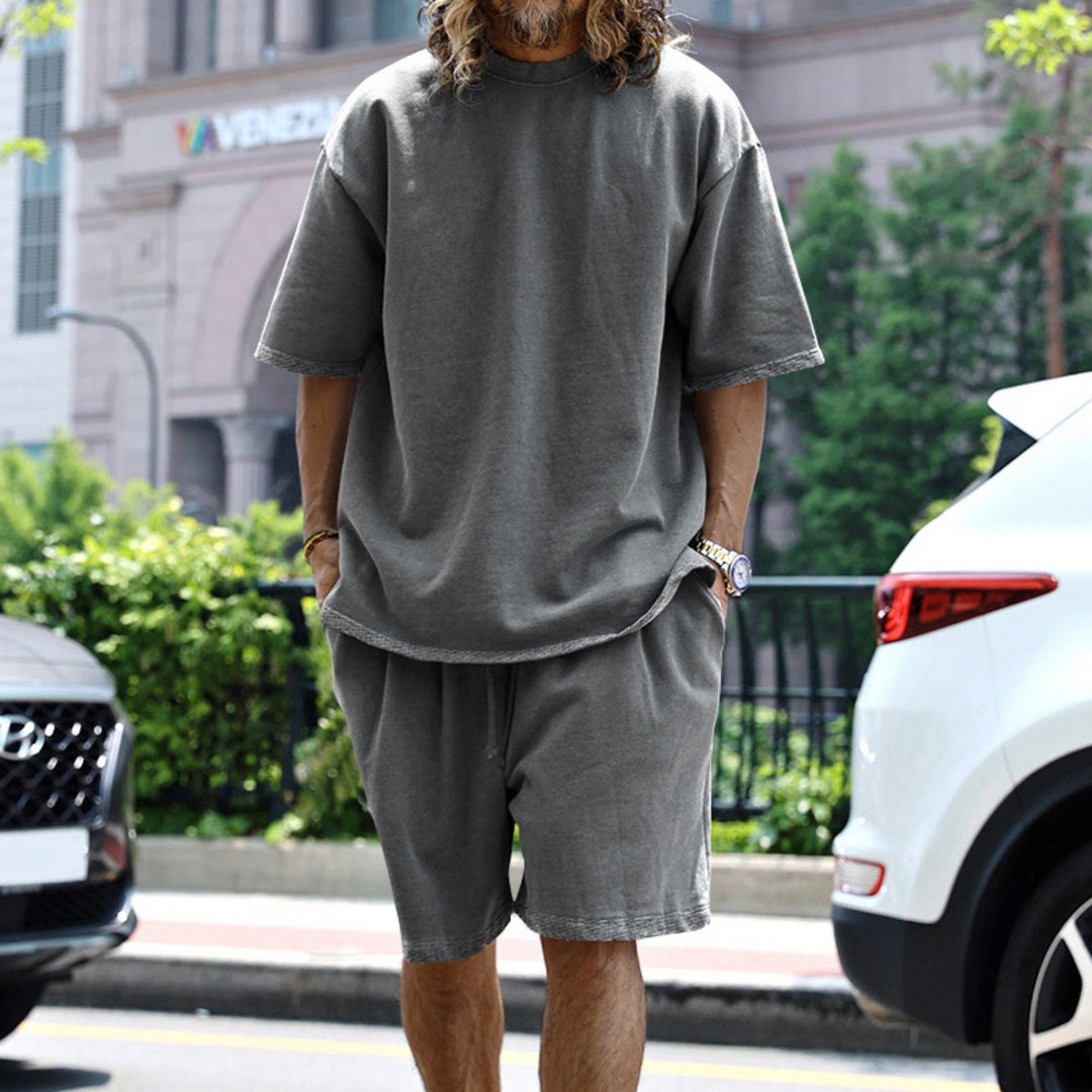 R&B | Lockeres T-Shirt Shorts einfarbiges Set
