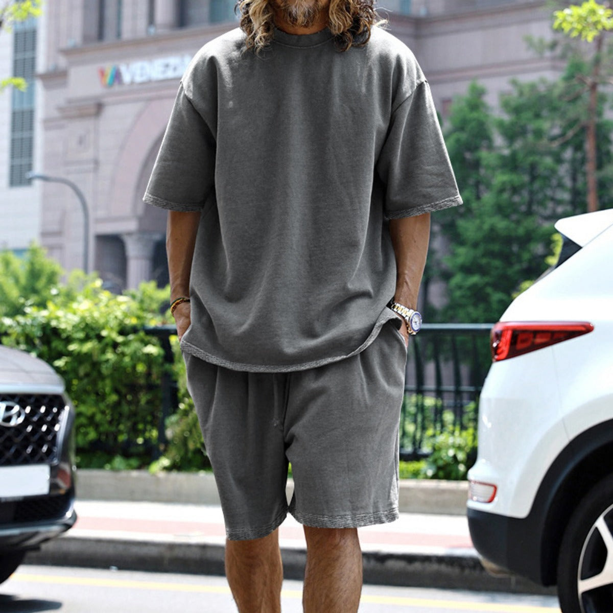 R&B | Lockeres T-Shirt Shorts einfarbiges Set