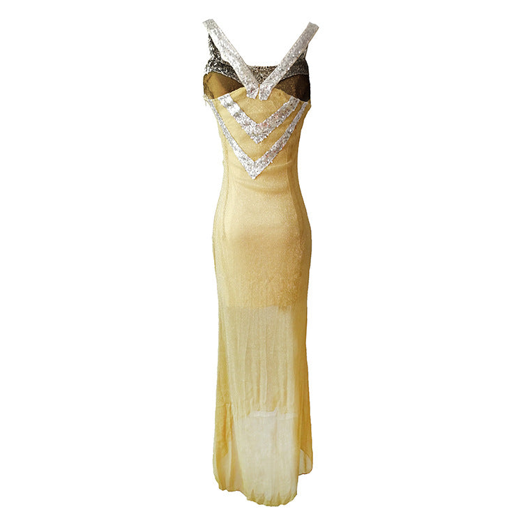 Damen Glitzerndes Abendkleid mit raffiniertem V-Ausschnitt und schwingendem Saum R&B