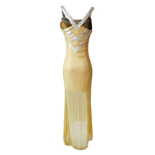 Damen Glitzerndes Abendkleid mit raffiniertem V-Ausschnitt und schwingendem Saum R&B
