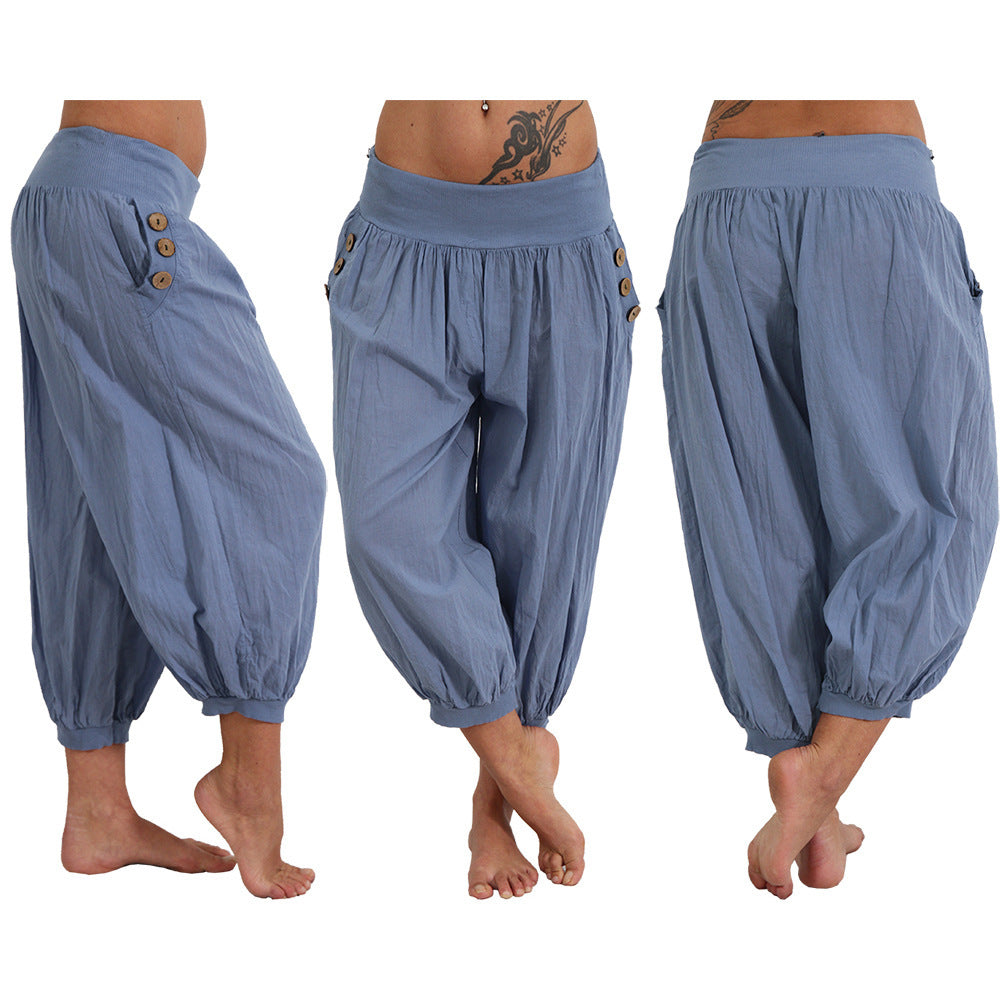 Damen luftige Haremshose mit praktischen Knopfdetails R&B