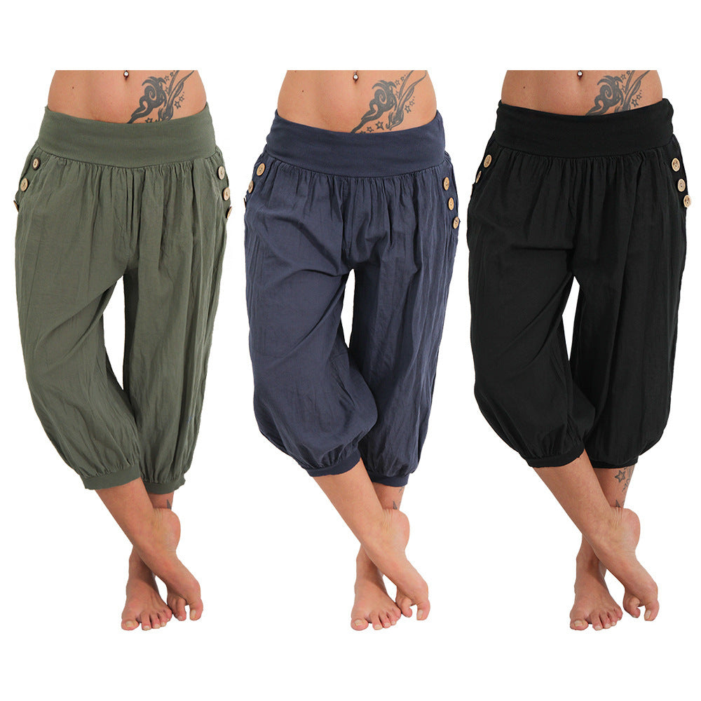 Damen luftige Haremshose mit praktischen Knopfdetails R&B