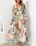 R&B | Elegantes Kleid mit Blumendruck und V-Ausschnitt