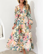R&B | Elegantes Kleid mit Blumendruck und V-Ausschnitt