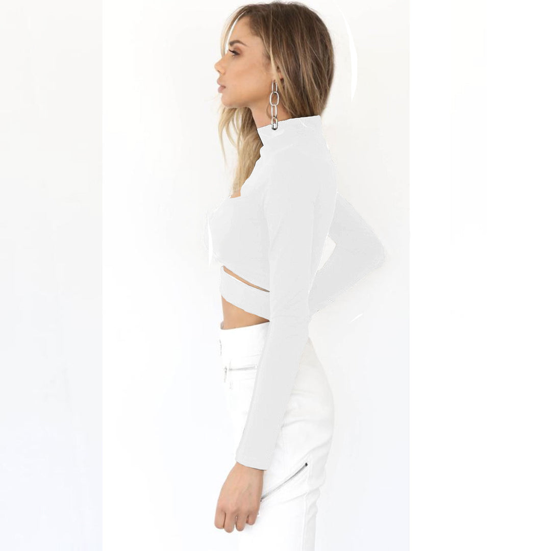 Damen Crop Top mit hochgeschlossenem Kragen und Cut-Outs R&B