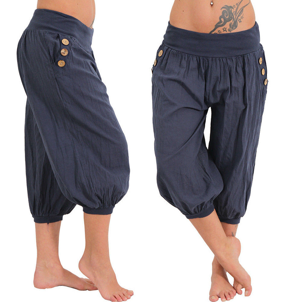 Damen luftige Haremshose mit praktischen Knopfdetails R&B