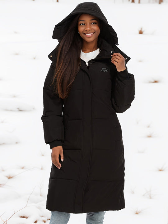 R&B | Stylischer schwarzer Parka Wintermantel mit Kapuze und Futter Ideal für Herbst/Winter